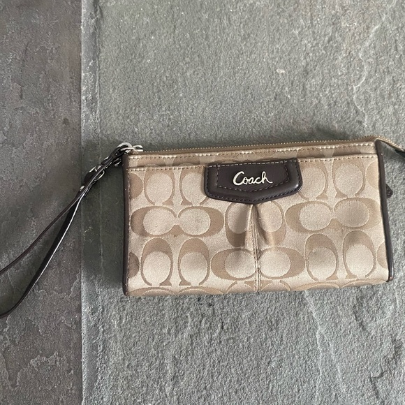 Coach Handbags - Coach Brown Vintage Signature Monogram Wristlet